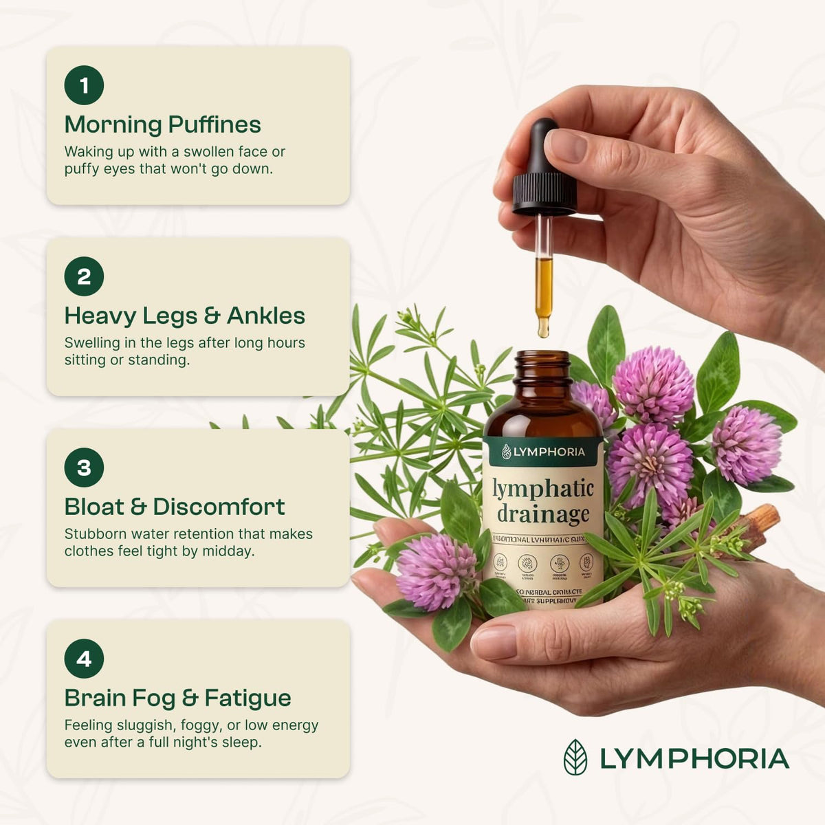 Lymphatic Drainage Drops for Bloat Relief & De-Puff – Cleavers, Red Clover, Stillingia Root & Prickly Ash Bark – Lymph Node Detox Cleanse, Fluid Retention, Alcohol-Free