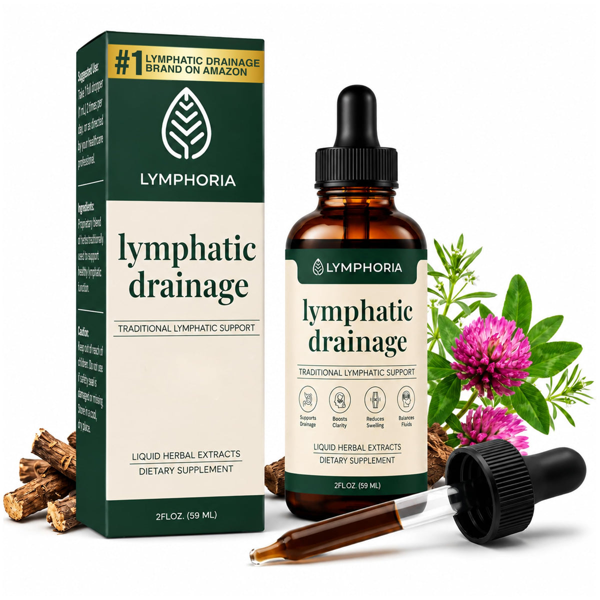 Lymphatic Drainage Drops for Bloat Relief & De-Puff – Cleavers, Red Clover, Stillingia Root & Prickly Ash Bark – Lymph Node Detox Cleanse, Fluid Retention, Alcohol-Free